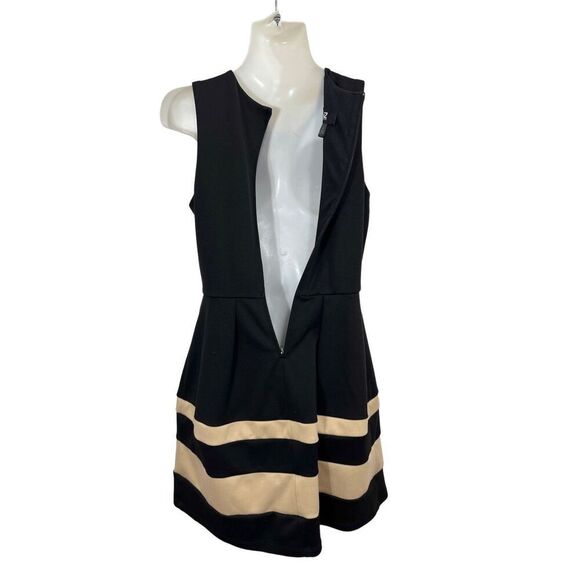 Sleeveless Cocktail Dress Fit & Flare Black Tan Stripes Size 3 Keyhole Neckline - Picture 5 of 9